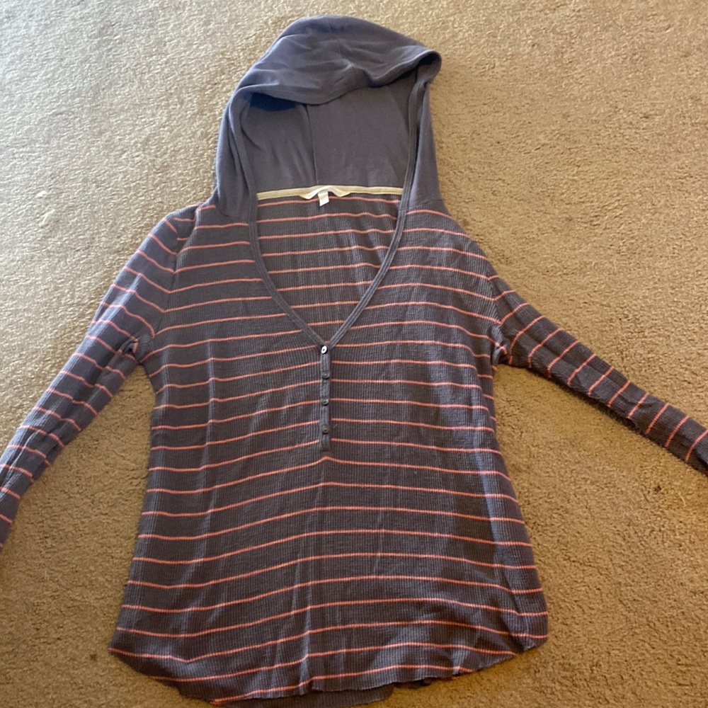 Grey with pink stripes, light hoodie
